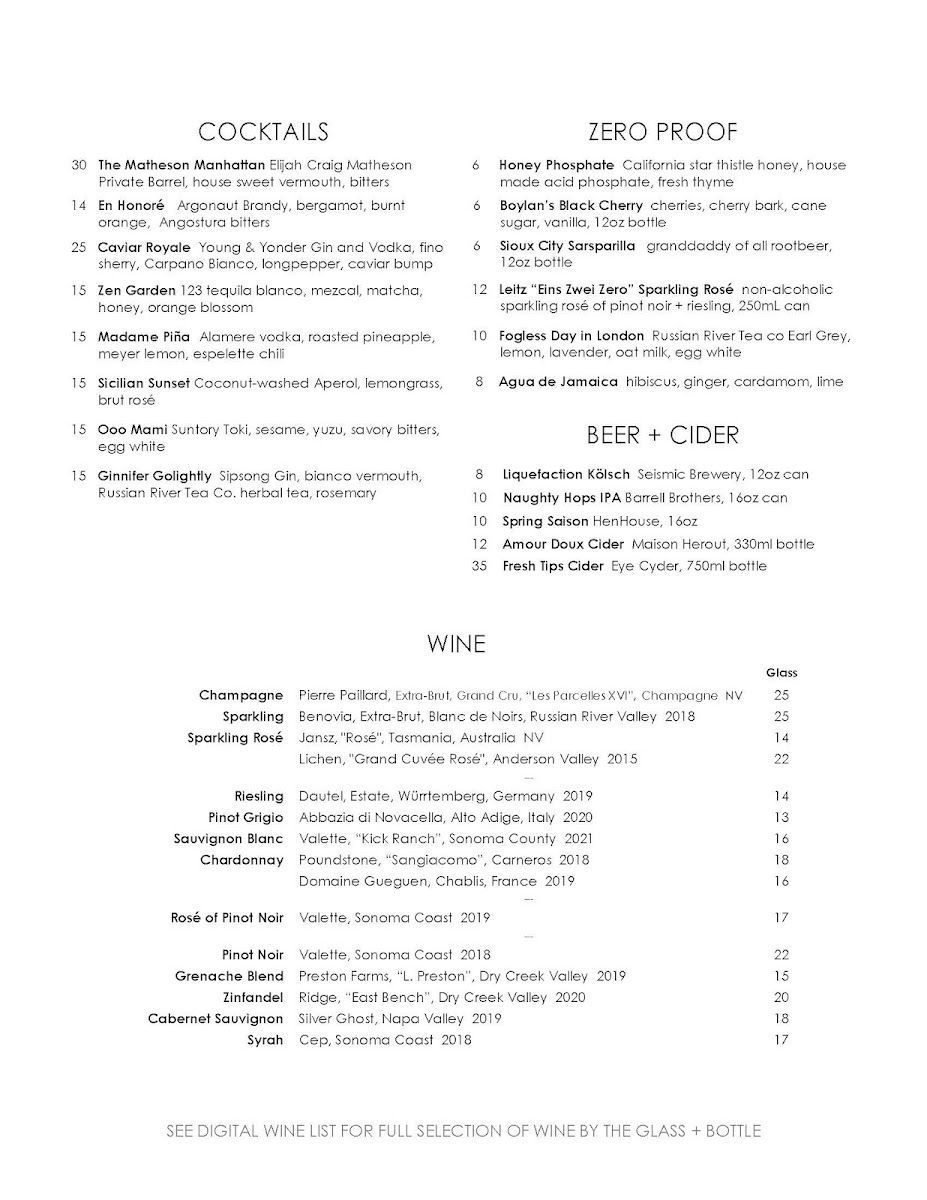 Menu The Matheson-7