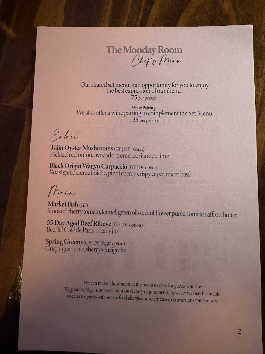 Menu The Monday Room-1