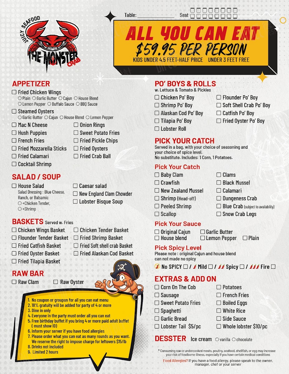 Menu The Monster Crab Ayce Seafood & Bar-1