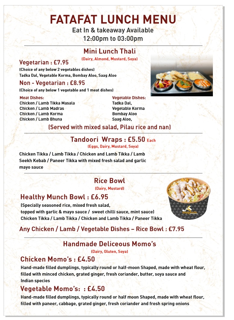 Menu The Mughal's Indian Restaurant (Paddington)-1