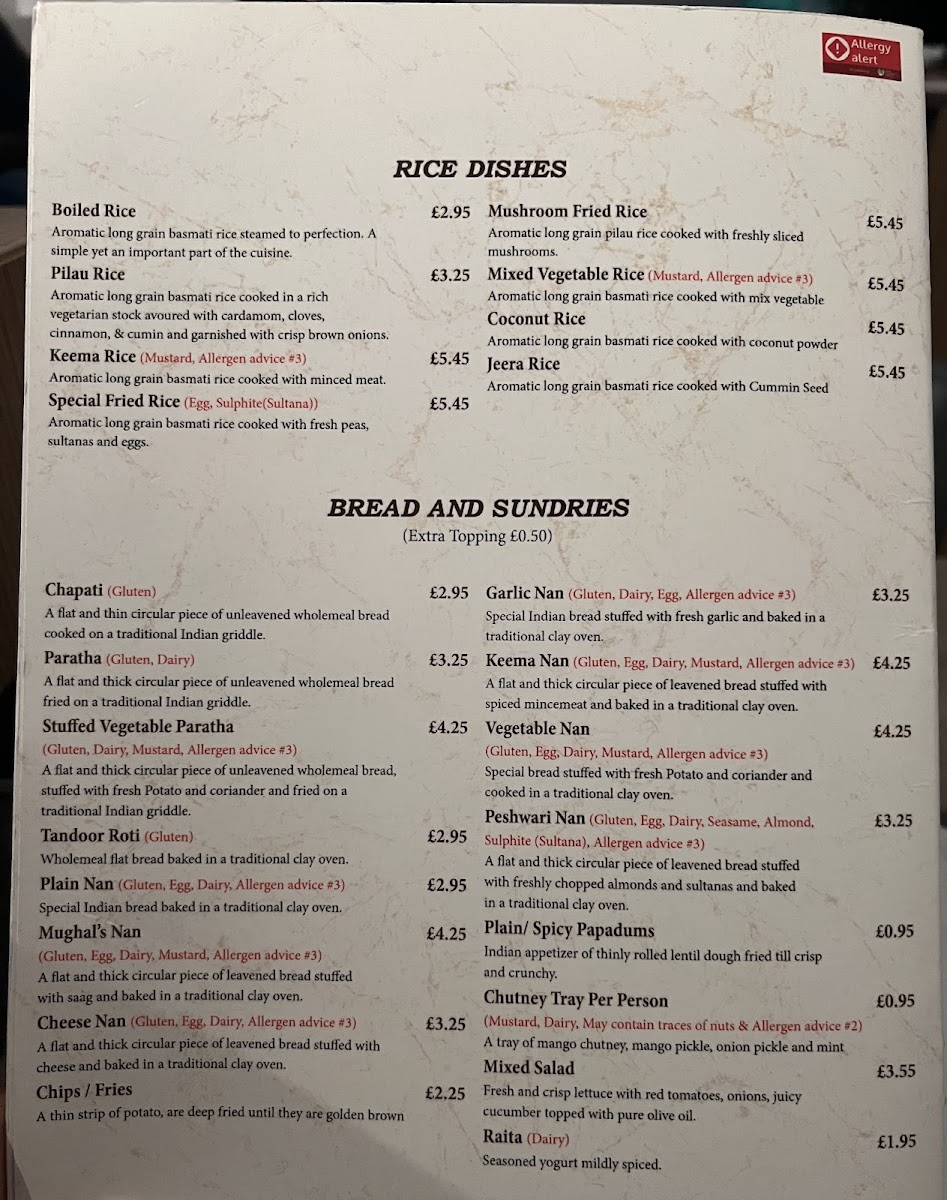 Menu The Mughal's Indian Restaurant (Paddington)-10