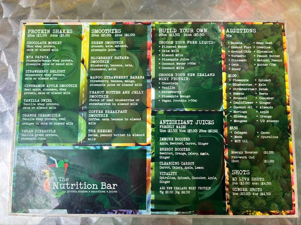 Menu The Nutrition Bar...protein Shakes, Smoothies, Juices-1