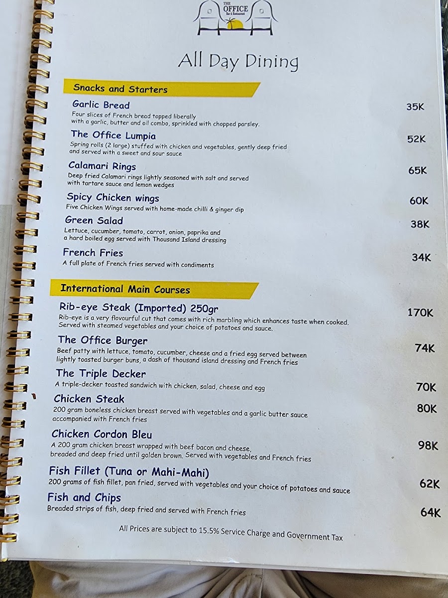 Menu The Office Bar & Restaurant-1