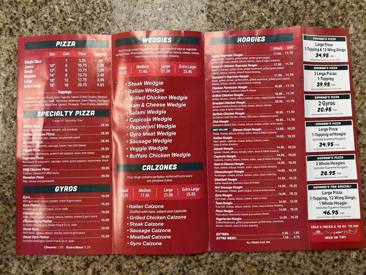 Menu The Original Giovanni's Pizza-1