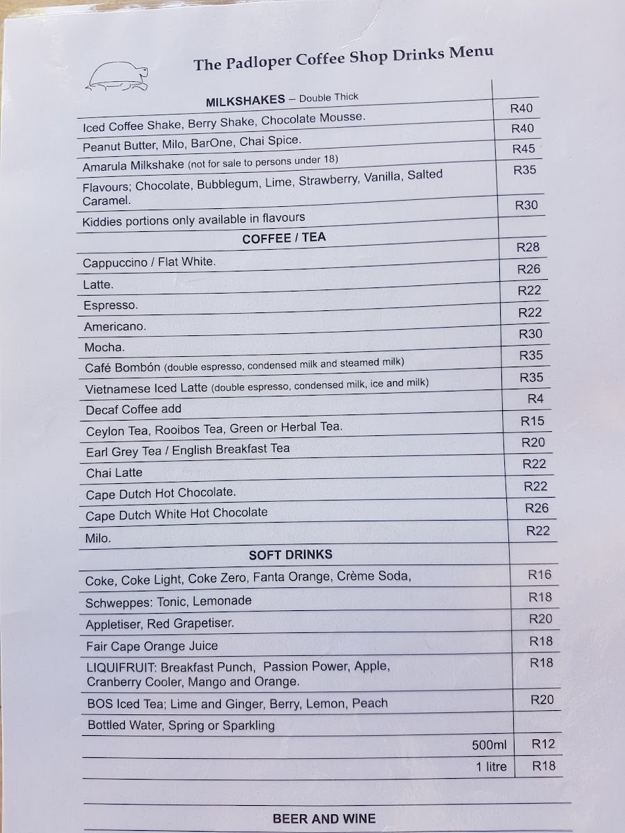 Menu The Padloper Coffee Shop-2