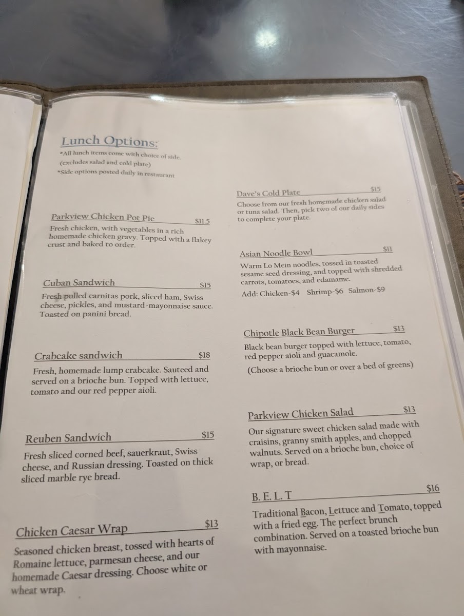 Menu The Parkview Restaurant-1