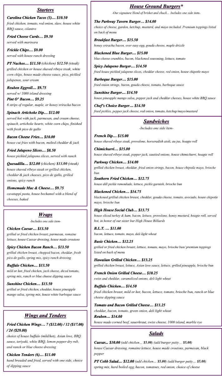 Menu The Parkway Tavern-1