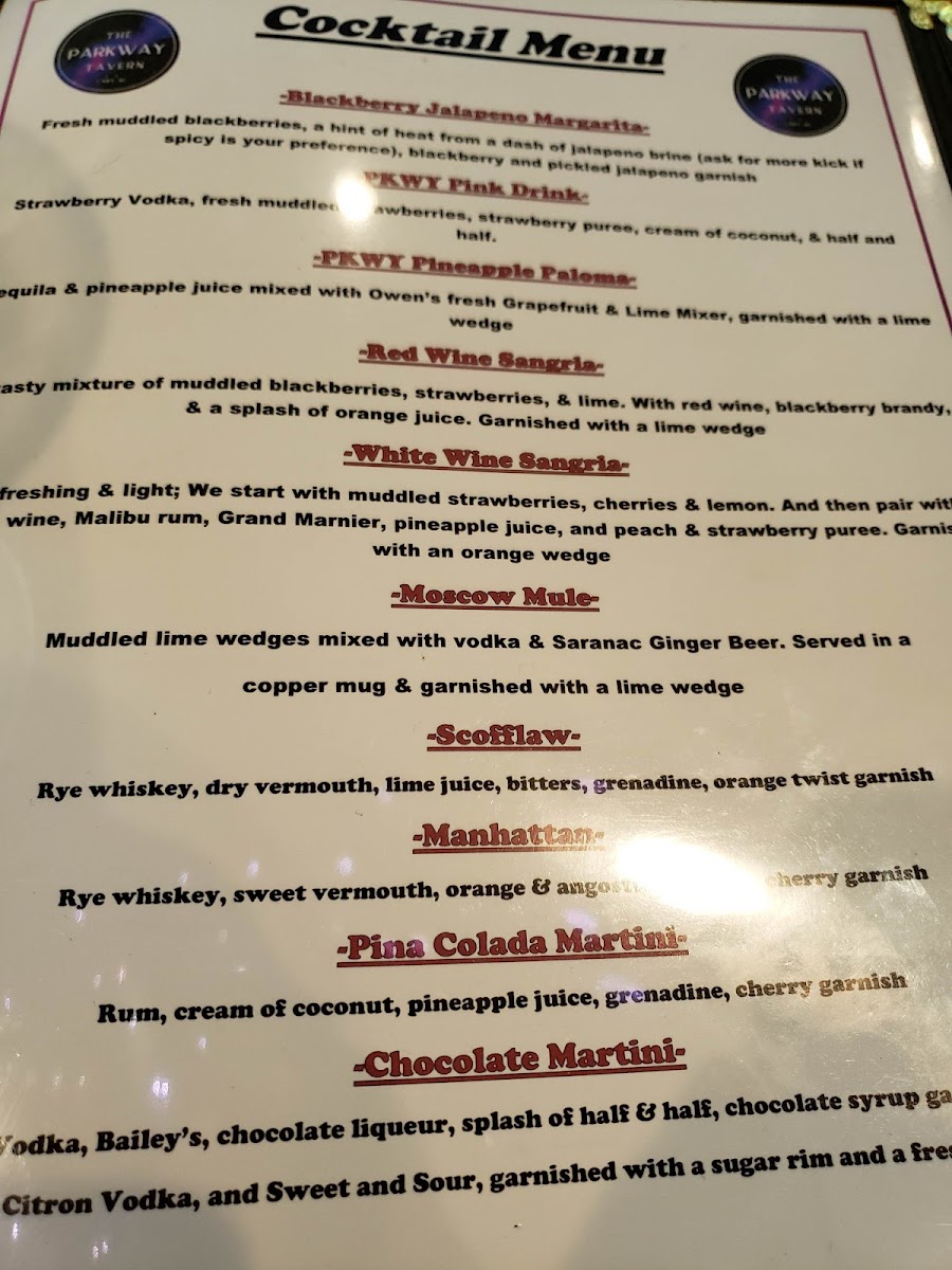 Menu The Parkway Tavern-2