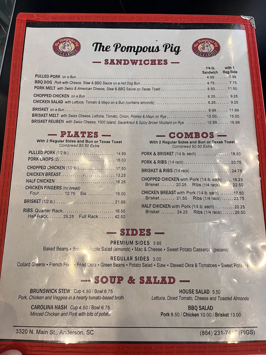 Menu The Pompous Pig-1