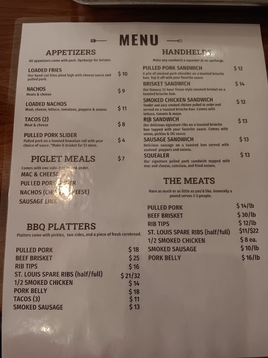 Menu The Prized Pig-1