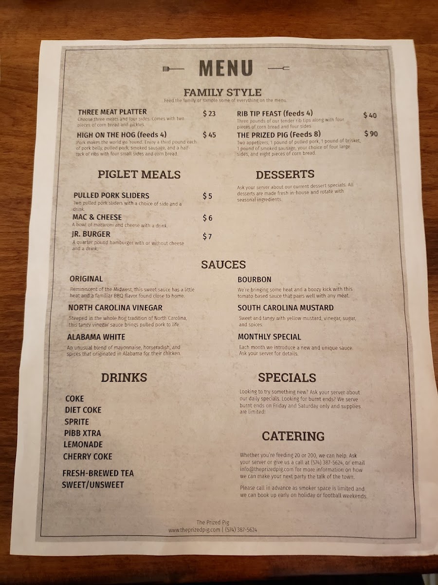 Menu The Prized Pig-7