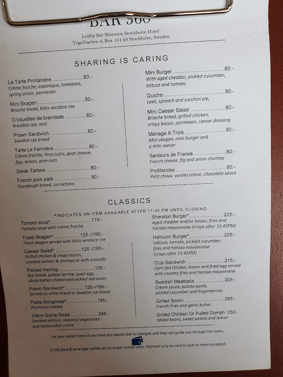 Menu The Restaurant & Bar At Sheraton Stockholm-1