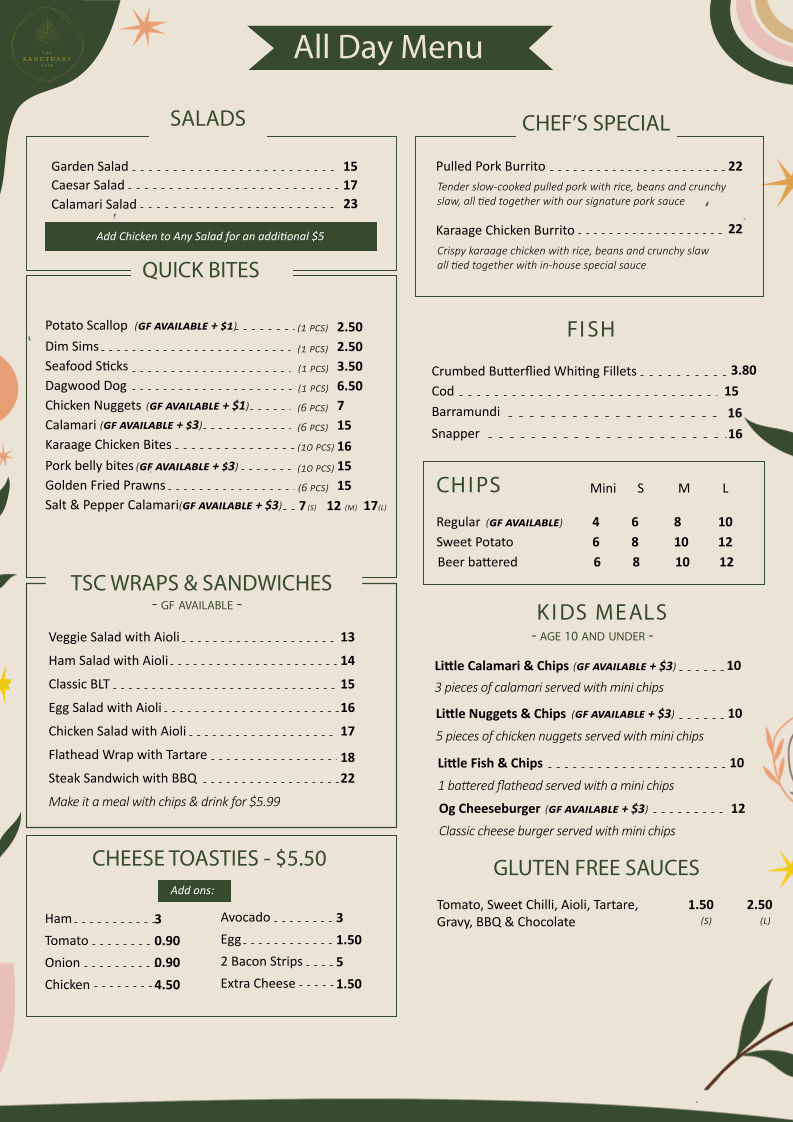 Menu The Sanctuary Cafe Dicky Beach-2