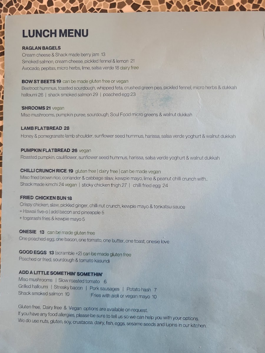 Menu The Shack-9