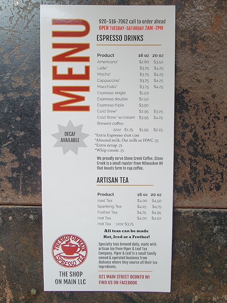 Menu The Shop On Main-2