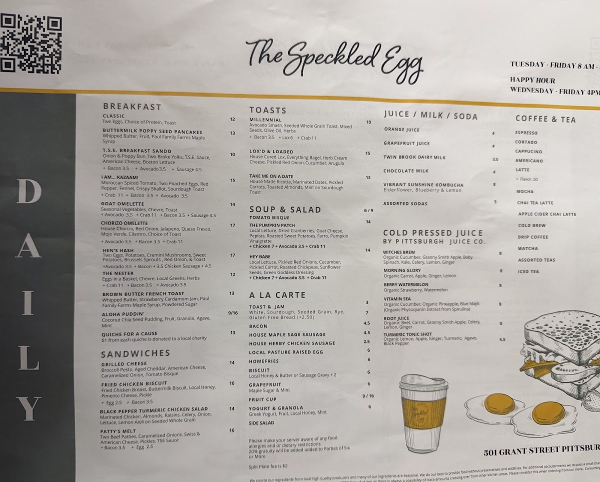Menu The Speckled Egg Pgh-10