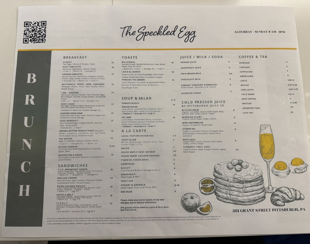 Menu The Speckled Egg Pgh-3