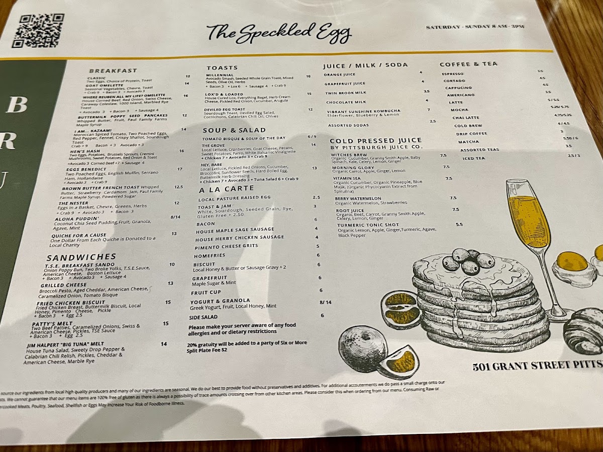 Menu The Speckled Egg Pgh-4