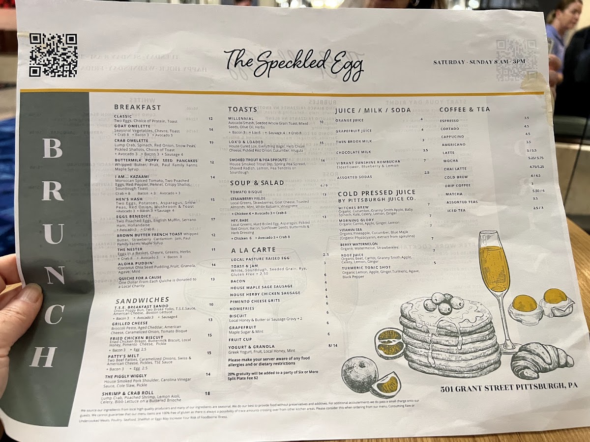 Menu The Speckled Egg Pgh-5
