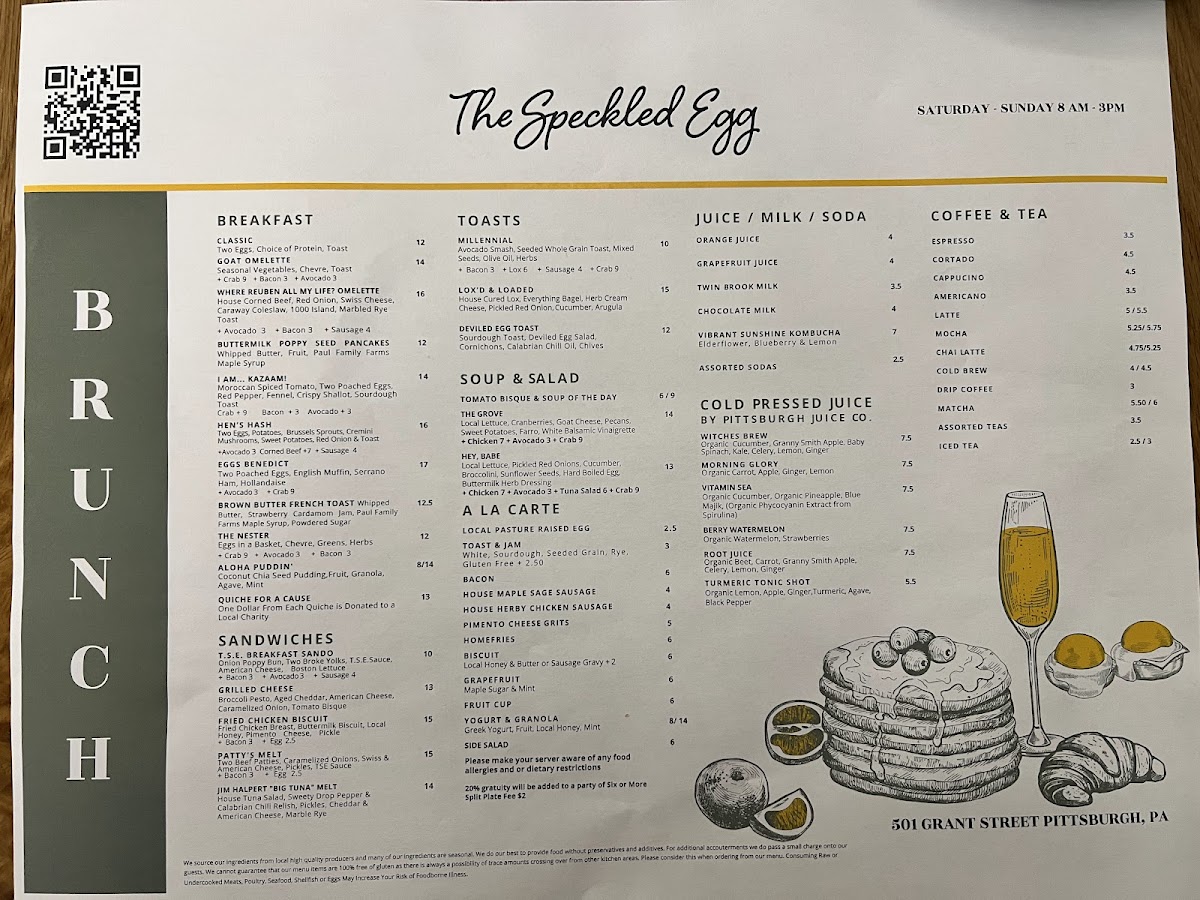 Menu The Speckled Egg Pgh-6