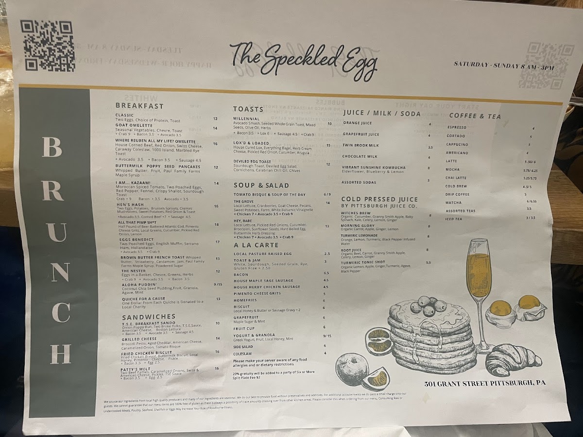 Menu The Speckled Egg Pgh-9