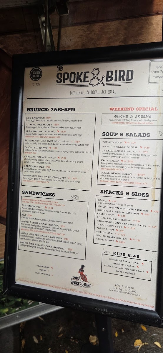 Menu The Spoke & Bird (South Loop)-8