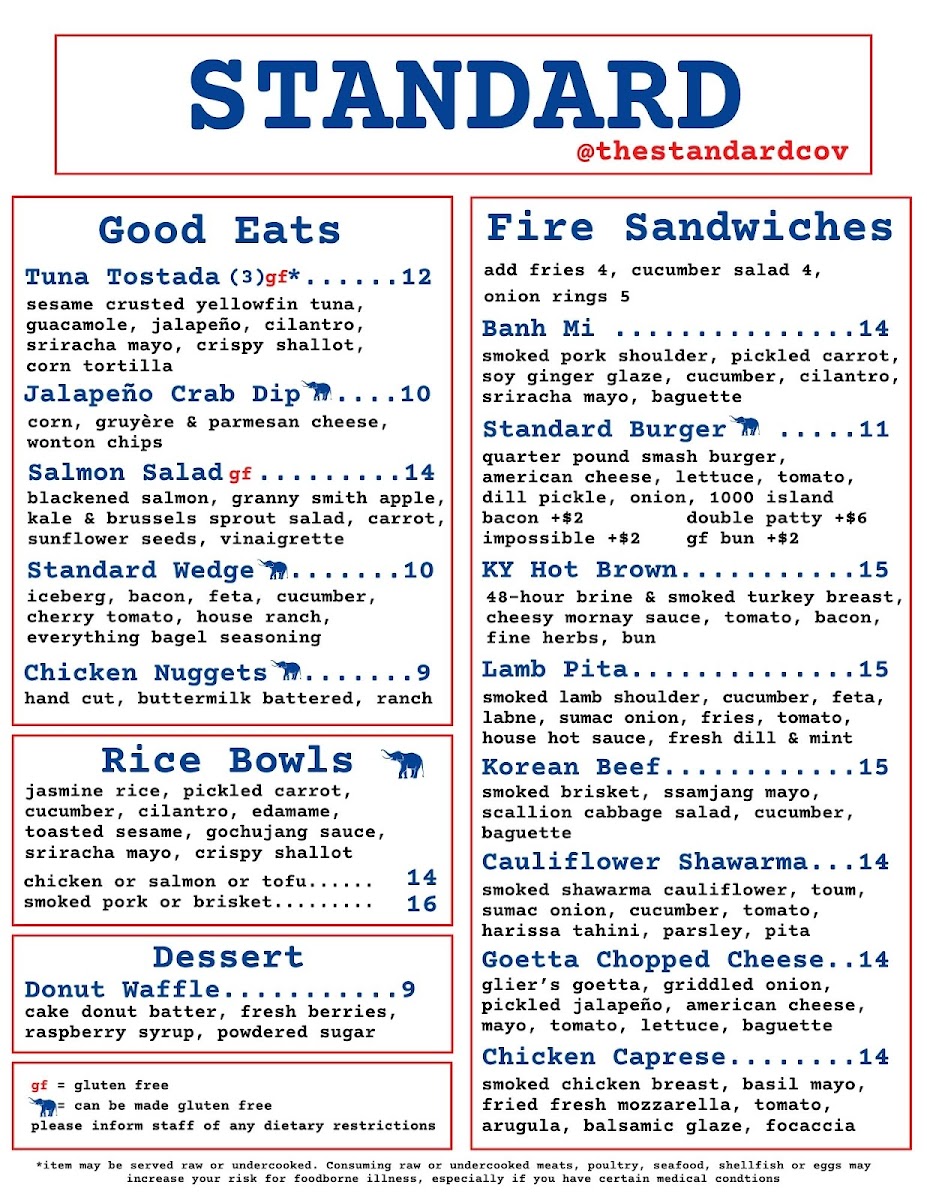 Menu The Standard Covington-1