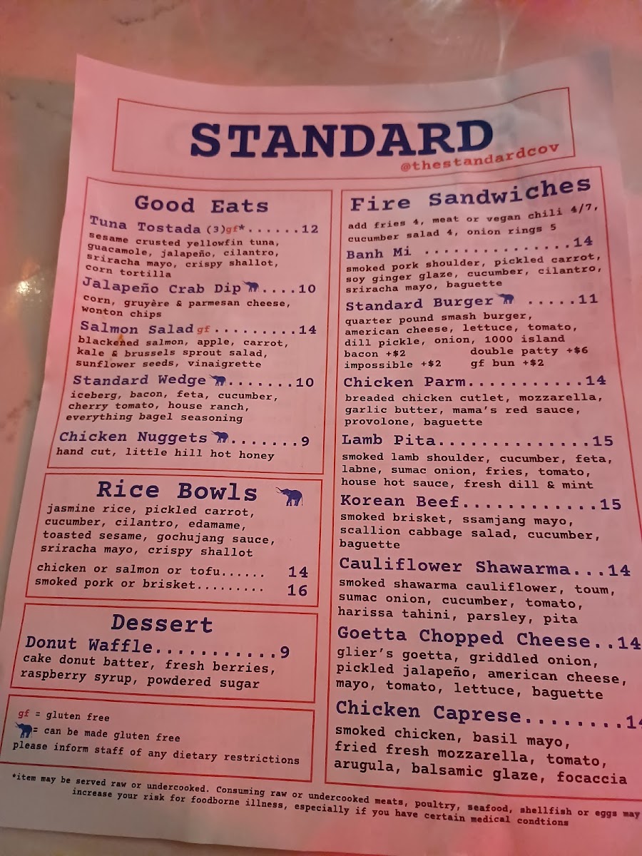 Menu The Standard Covington-2