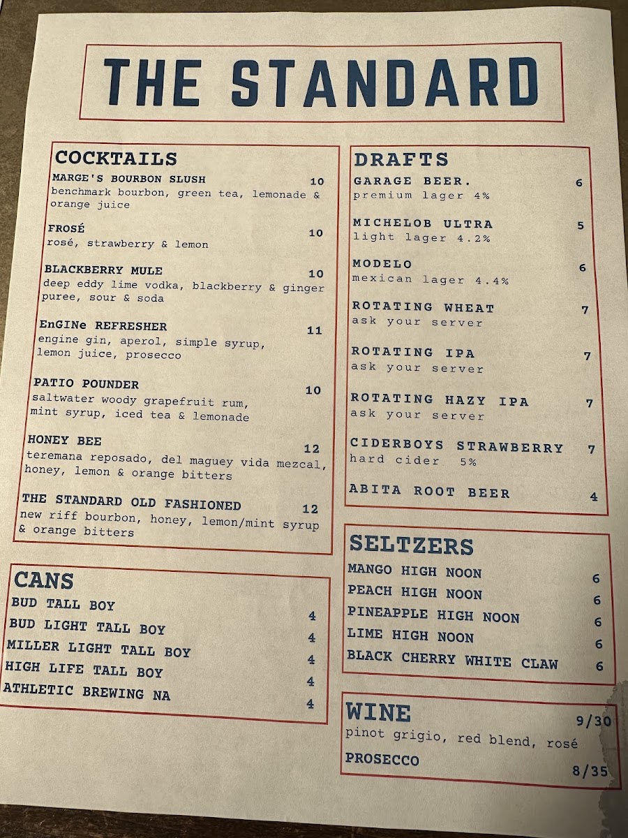 Menu The Standard Covington-8