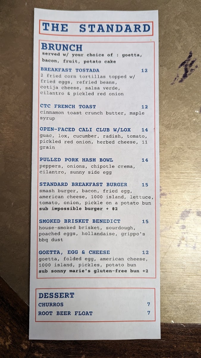 Menu The Standard Covington-9