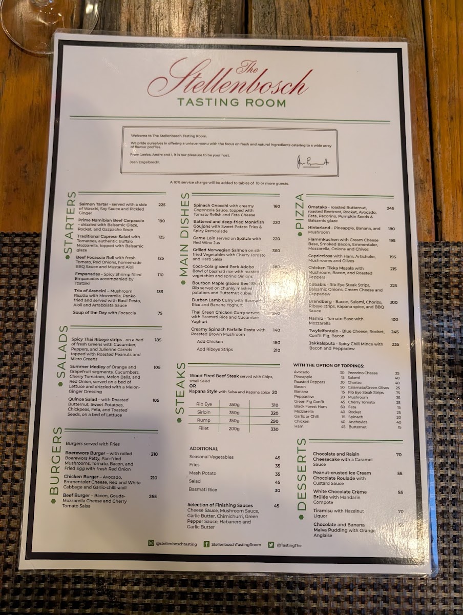 Menu The Stellenbosch Wine Bar And Bistro-1