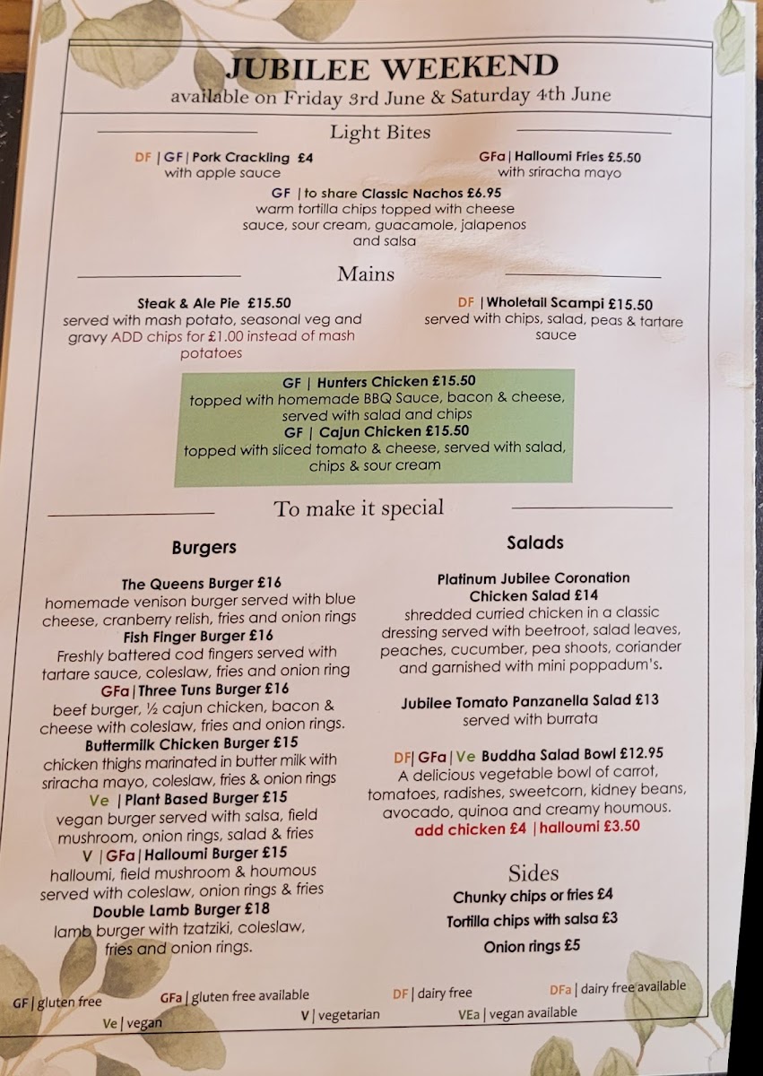 Menu The Three Tuns, Cambridge-1