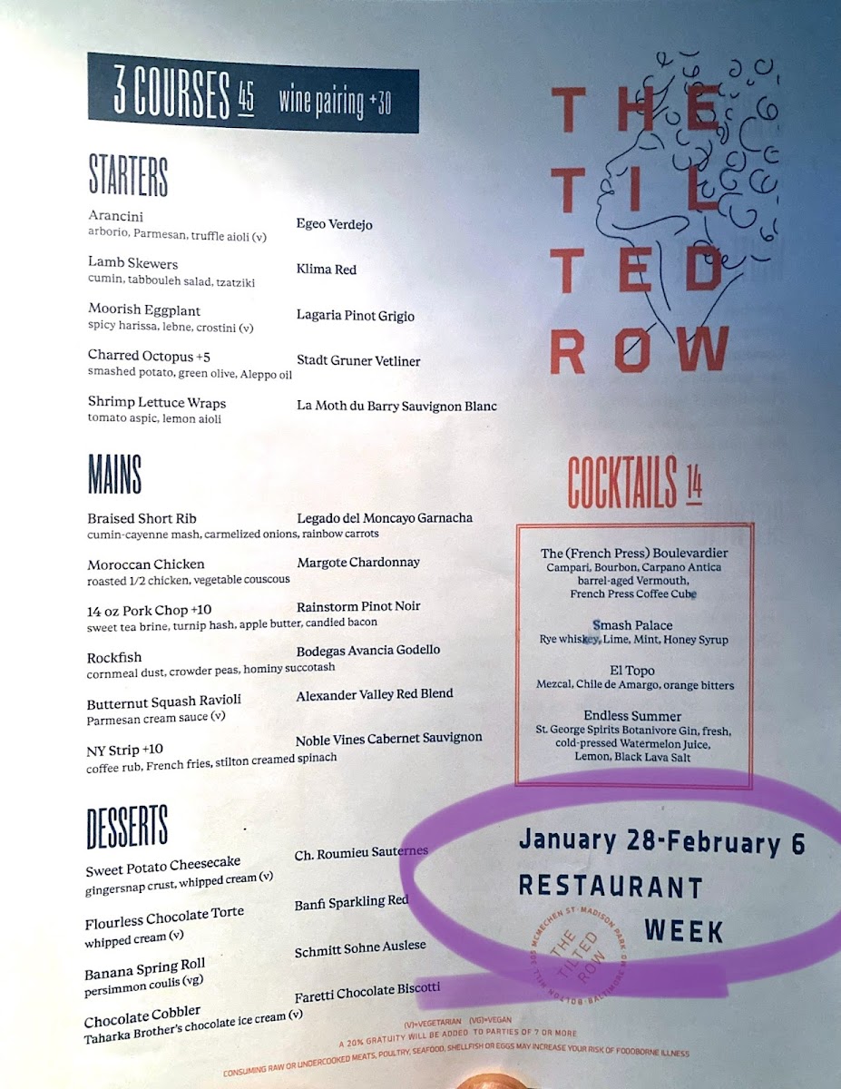 Menu The Tilted Row-8