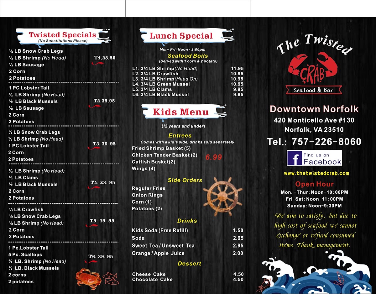 Menu The Twisted Crab - Downtown Norfolk-5