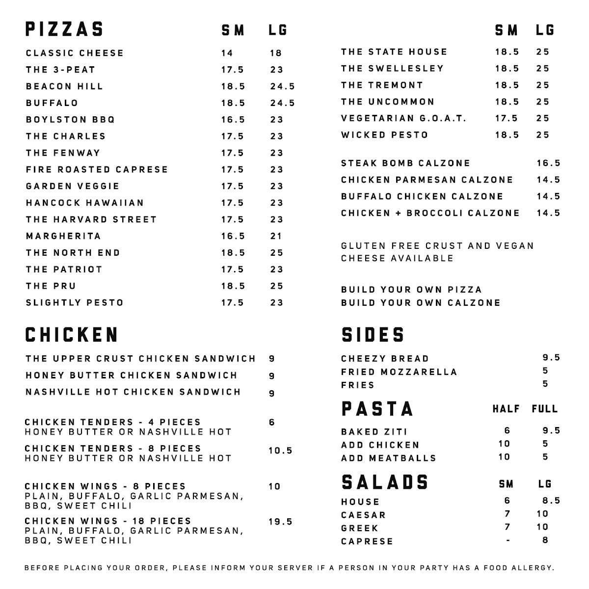 Menu The Upper Crust Pizzeria-1