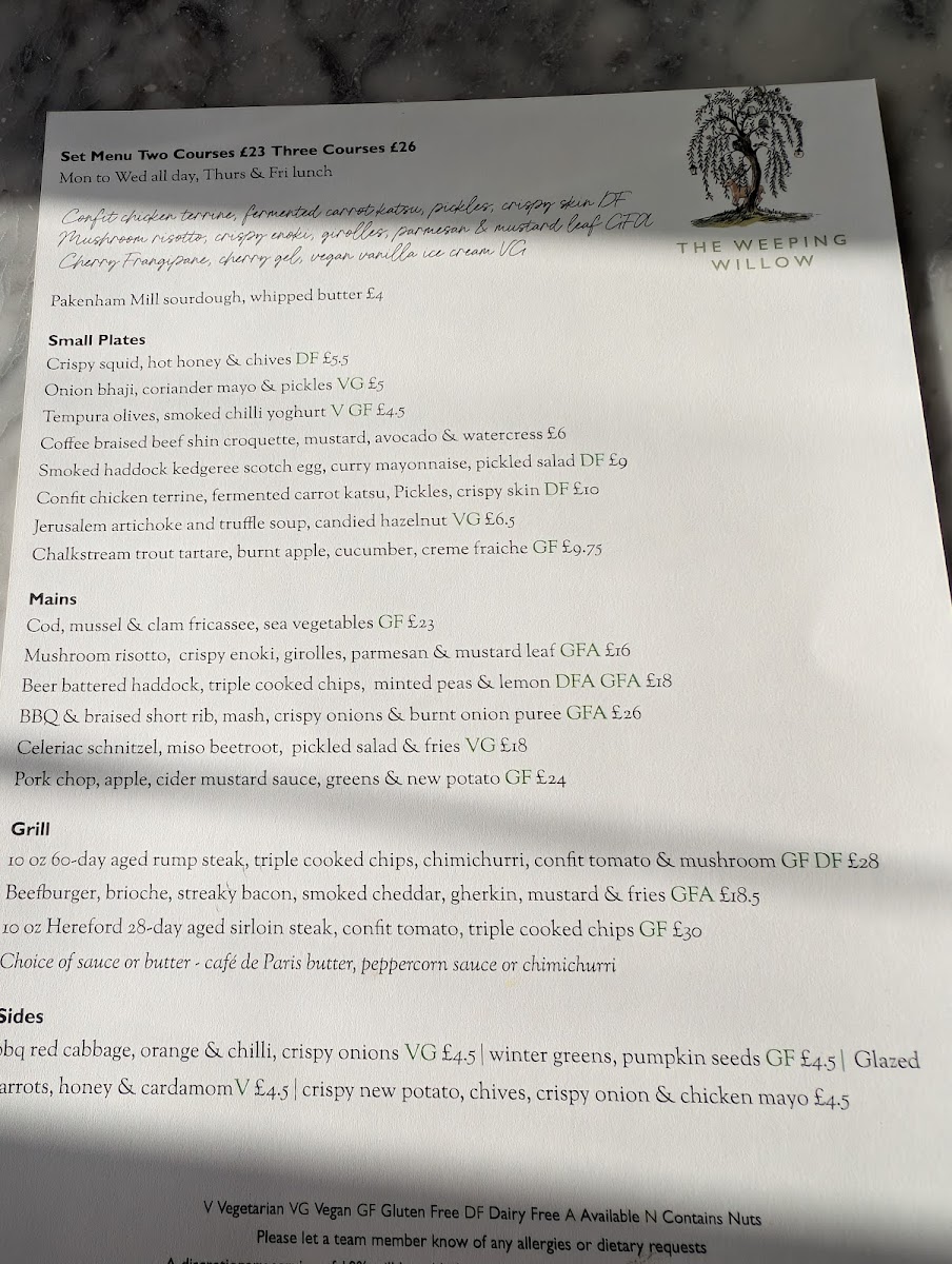 Menu The Weeping Willow-1