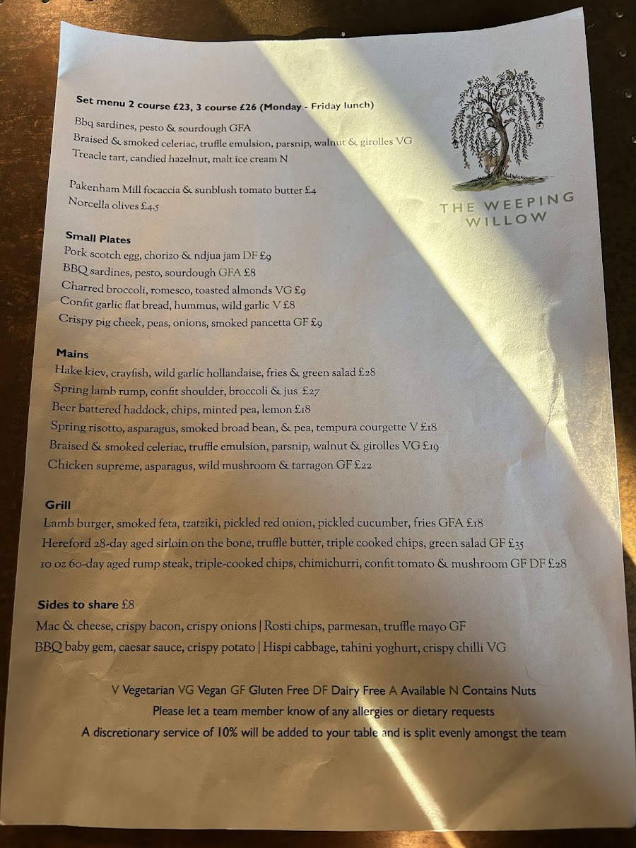 Menu The Weeping Willow-2