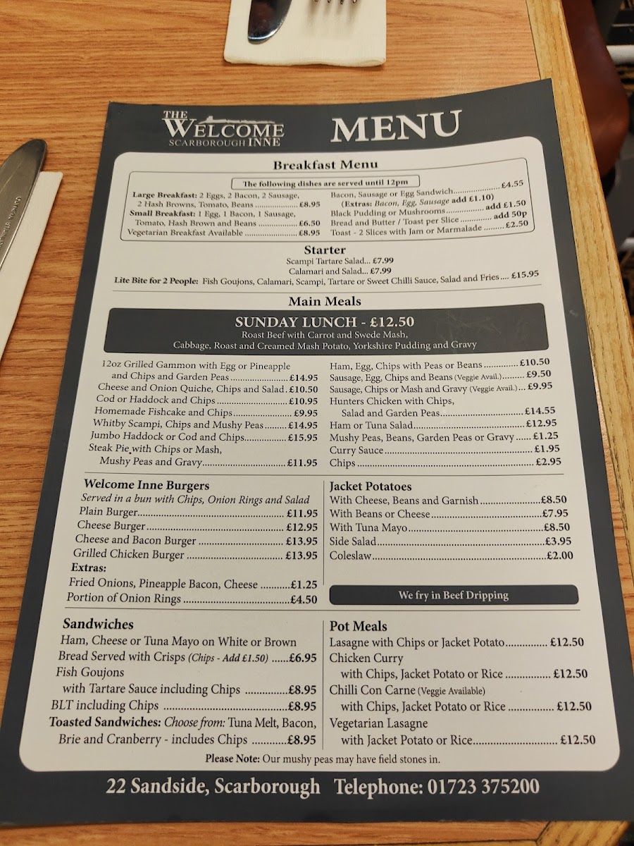 Menu The Welcome Inne-1