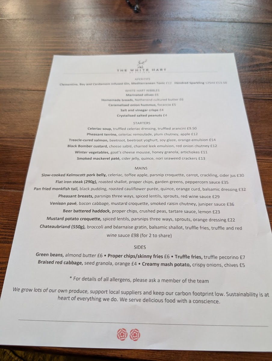 Menu The White Hart At Fyfield-2