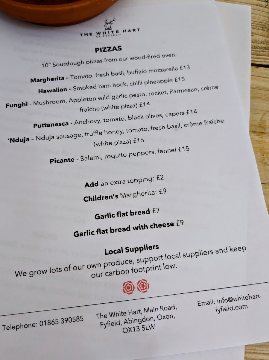 Menu The White Hart At Fyfield-4