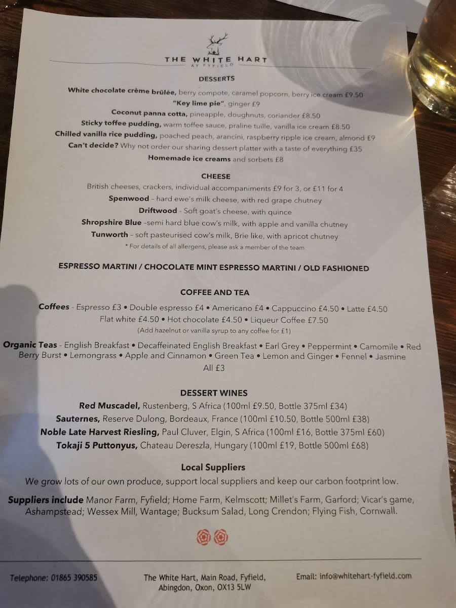 Menu The White Hart At Fyfield-5