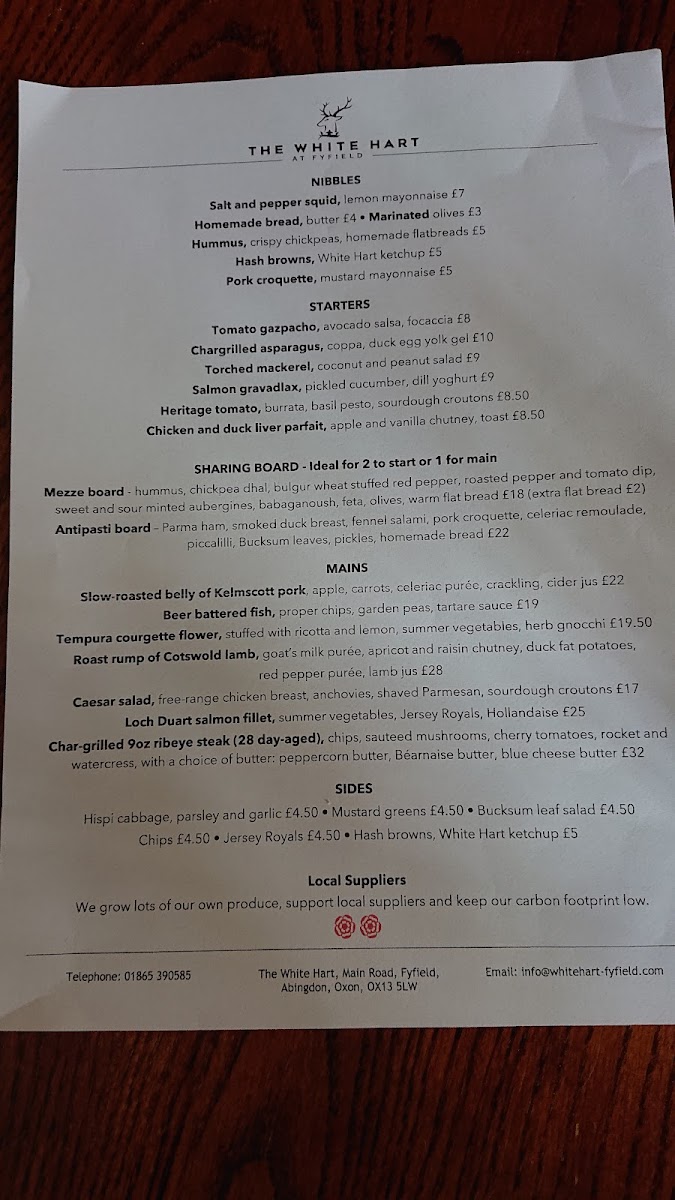 Menu The White Hart At Fyfield-8