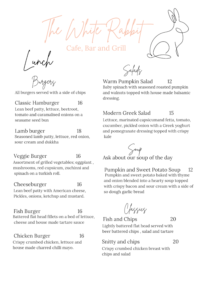Menu The White Rabbit Cafe, Bar And Grill-1
