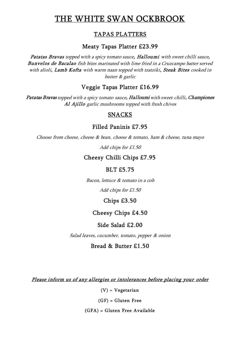 Menu The White Swan Ockbrook-1