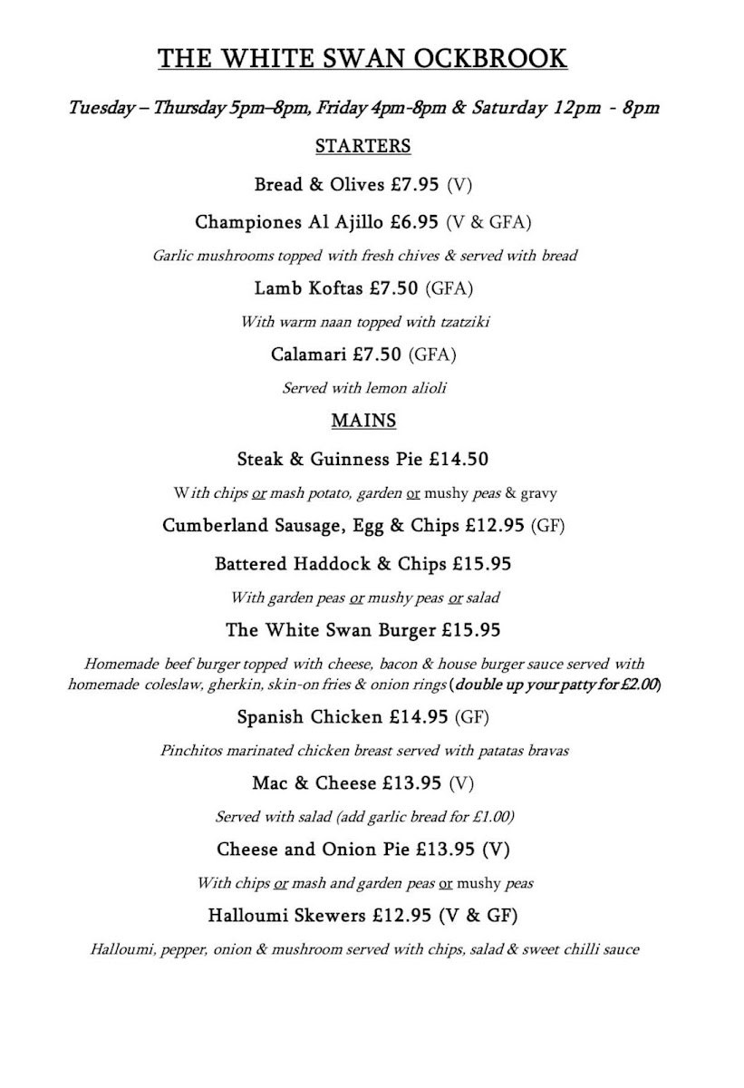 Menu The White Swan Ockbrook-2