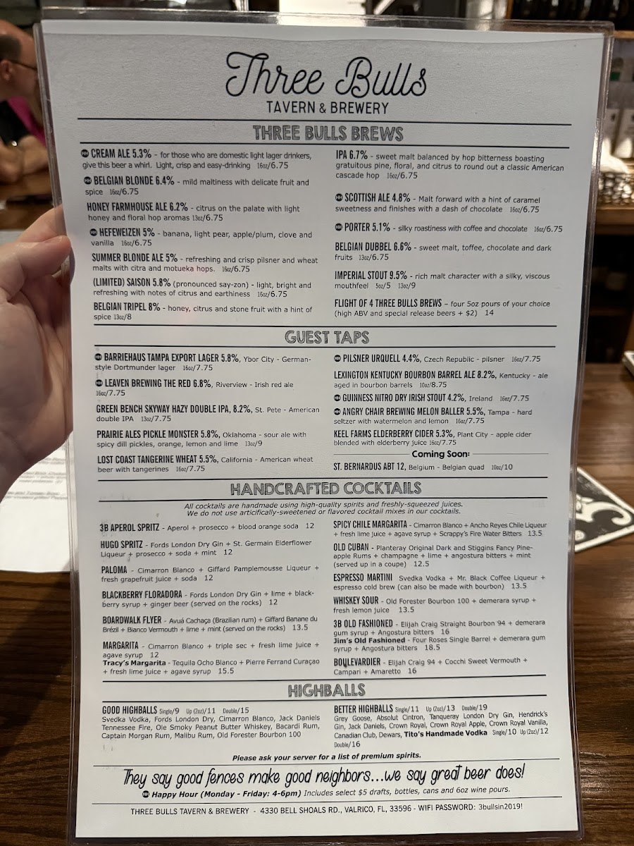 Menu Three Bulls Tavern & Brewery-2