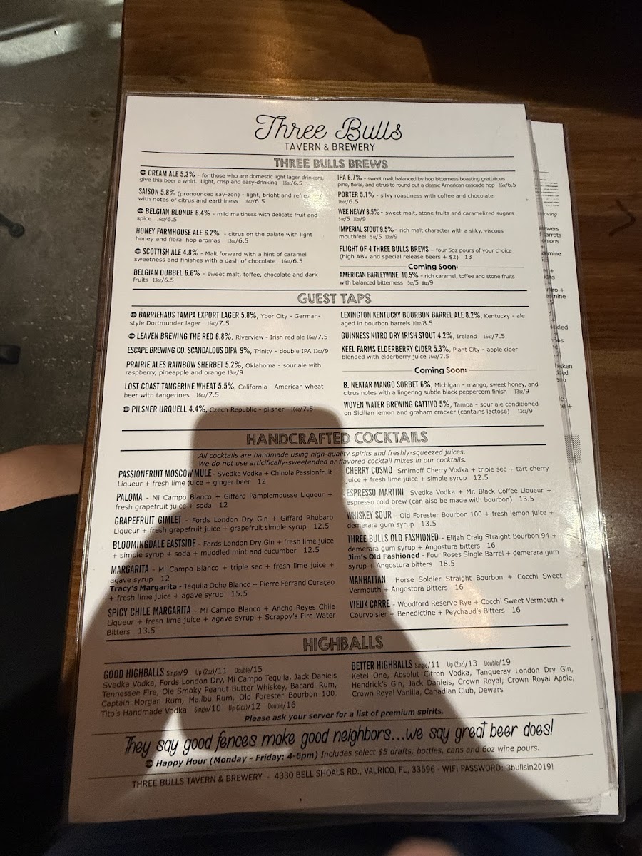 Menu Three Bulls Tavern & Brewery-9