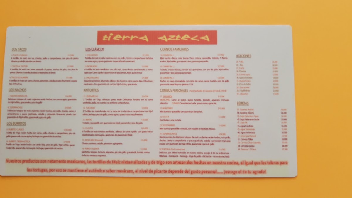 Menu Tierra Azteca - Comida Mexicana-1