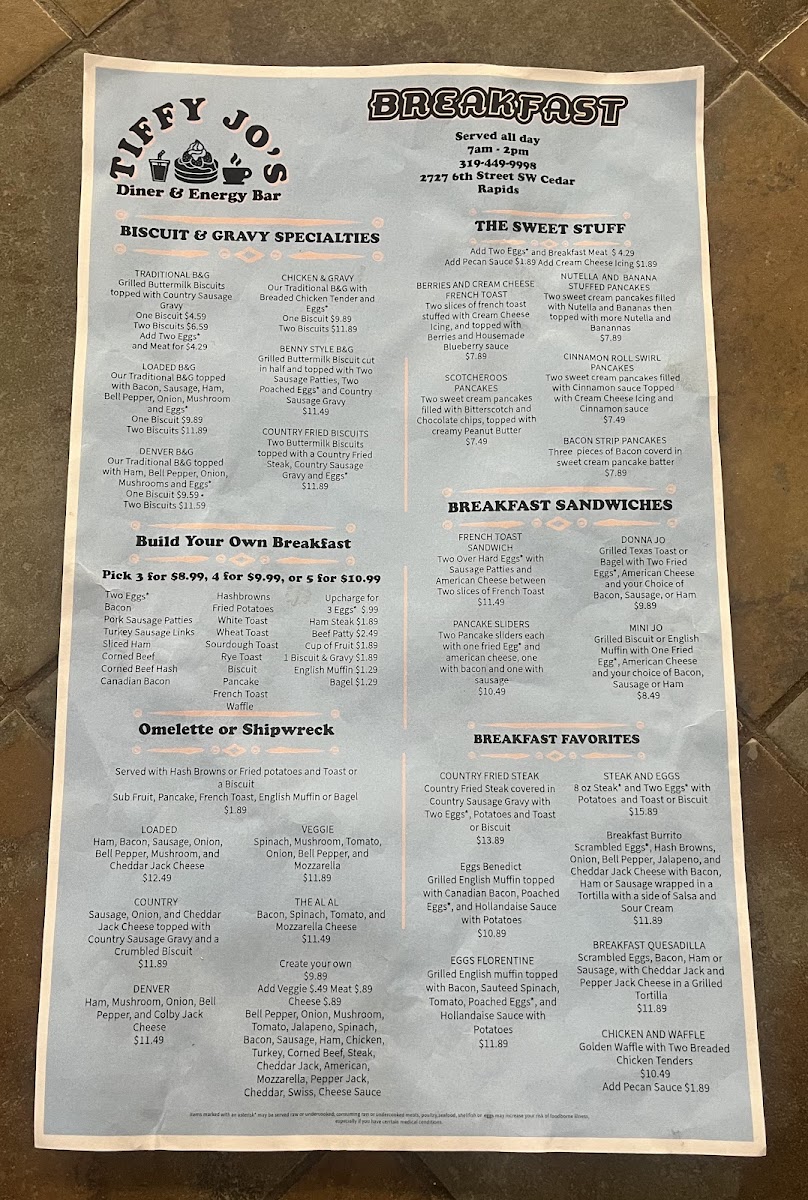 Menu Tiffy Jo’S Diner & Energy Bar-7