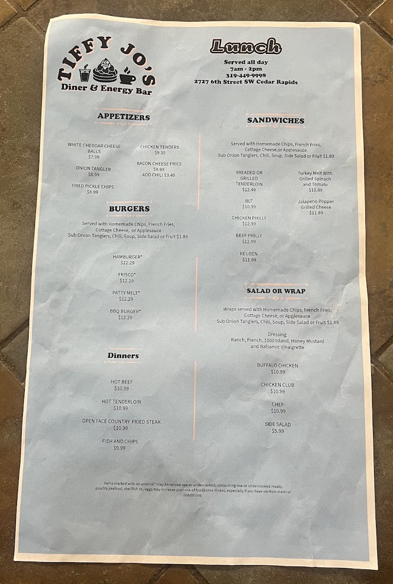 Menu Tiffy Jo’S Diner & Energy Bar-8